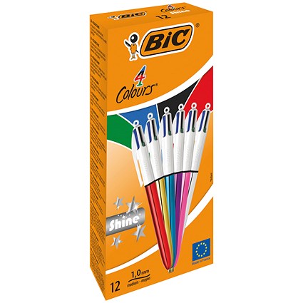 Bic 4 Colours Ballpoint Pens, Assorted, Pack of 12