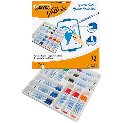 Bic Velleda 1721 Drywipe Marker Fine Tip Assorted (Pack of 72)