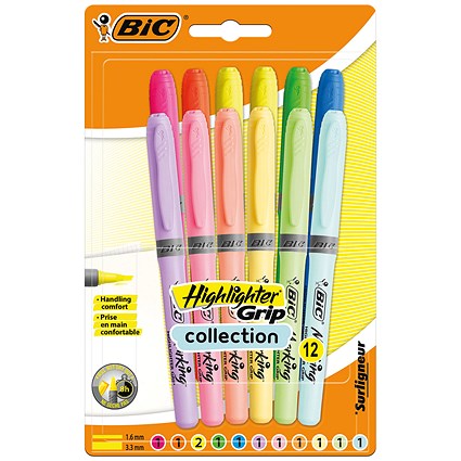 Bic Highlighter Grip Pastel Assorted (12 Pack)