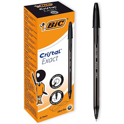 Bic Cristal Ballpoint Pens Ultra Fine 0.7mm Black (Pack of 20)