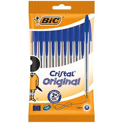 Bic Cristal Ballpoint Pen, Blue, Pack of 10