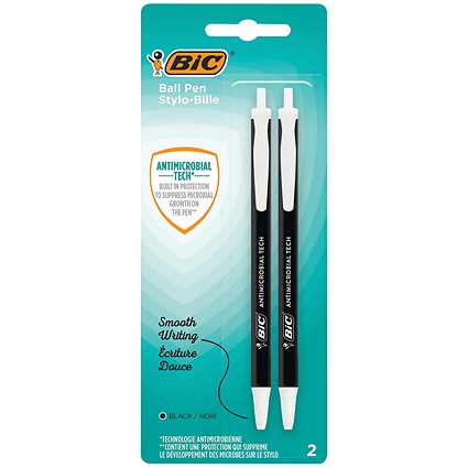 Bic Clic Stic Antimicrobial Ballpoint Pen, Black, Pack of 2