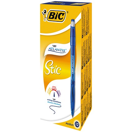 Bic Atlantis Stic Ballpoint Pen Medium Blue (Pack of 12)