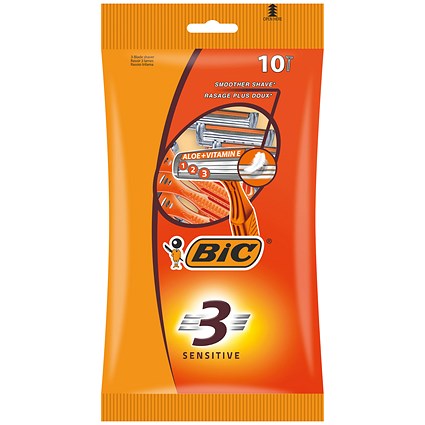 Bic Razor Packaging Bic 3 Sensitive Disposable Razors, Pack of 10 | Paperstone