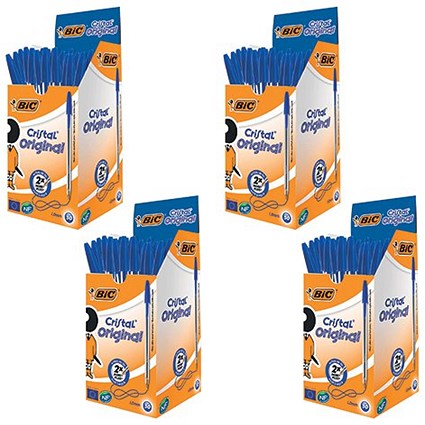 Bic Cristal Ball Pen, Clear Barrel, Blue, Pack of 50 - 4 Pack Saver Bundle