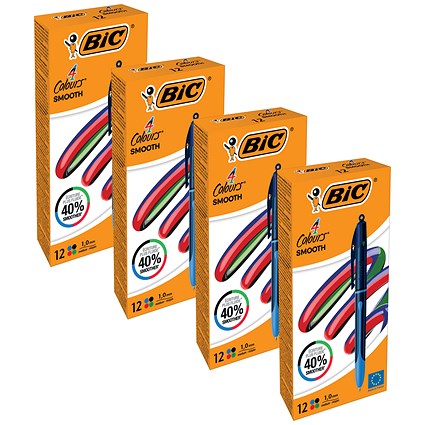 Bic 4 Colour Pro Ballpoint Pen Black Barrel Medium Pack of 12 4 For 3