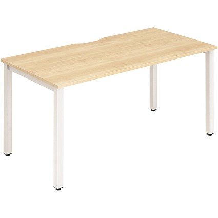 Impulse 1 Person Bench Desk, 1400mm (800mm Deep), White Frame, Maple