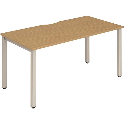 Impulse 1 Person Bench Desk, 1400mm (800mm Deep), Silver Frame, Oak