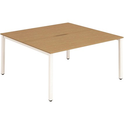 Evolve Plus 1600mm B2B 2 Person Office Bench Desk Oak Top White Frame