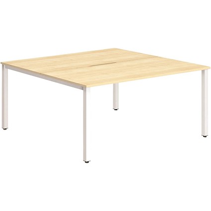 Evolve Plus 1200mm B2B 2 Person Office Bench Desk Maple Top White Frame Evolve Plus 1200mm B2B 2 Person Office Bench Desk Maple Top White Frame