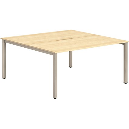 Evolve Plus 1400mm B2B 2 Person Office Bench Desk Maple Top Silver Frame
