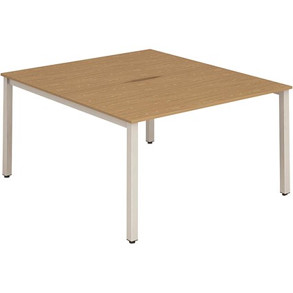 Evolve Plus 1400mm B2B 2 Person Office Bench Desk Oak Top Silver Frame