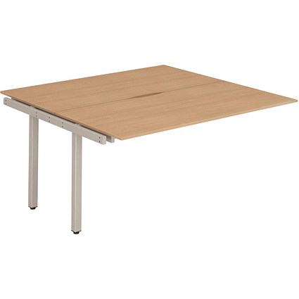 Impulse 2 Person Bench Desk Extension, Back to Back, 2 x 1600mm (800mm Deep), Silver Frame, Beech