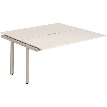 Impulse 2 Person Bench Desk Extension, Back to Back, 2 x 1400mm (800mm Deep), Silver Frame, White