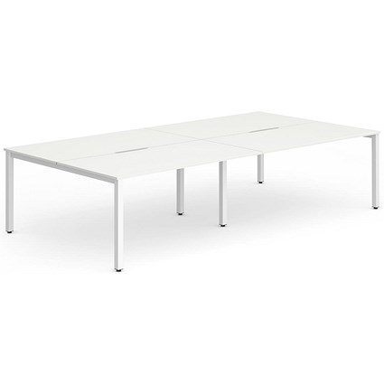 Impulse 4 Person Bench Desk, Back to Back, 4 x 1600mm (800mm Deep), White Frame, White