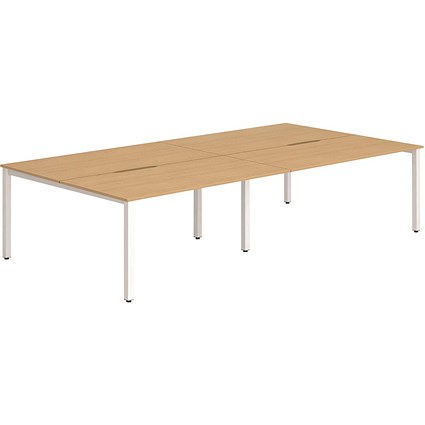 Evolve Plus 1400mm B2B 4 Person Office Bench Desk Beech Top White Frame