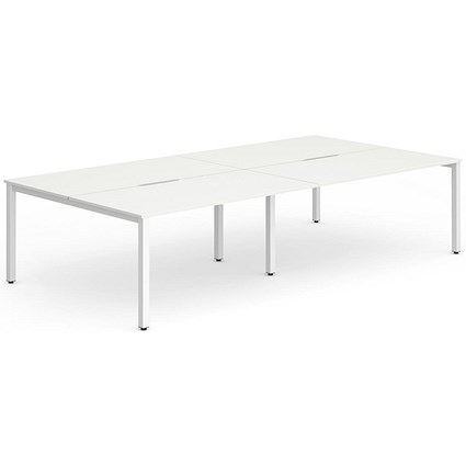 Impulse 4 Person Bench Desk, Back to Back, 4 x 1200mm (800mm Deep), White Frame, White