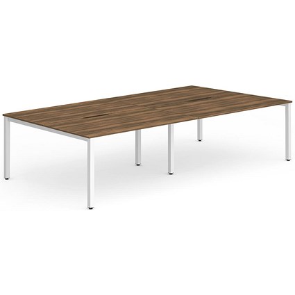 Impulse 4 Person Bench Desk, Back to Back, 4 x 1200mm (800mm Deep), White Frame, Walnut