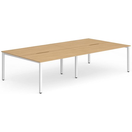 Evolve Plus 1200mm B2B 4 Person Office Bench Desk Beech Top White Frame