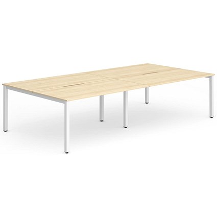 Impulse 4 Person Bench Desk, Back to Back, 4 x 1200mm (800mm Deep), White Frame, Maple