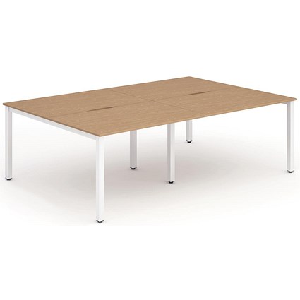 Impulse 4 Person Bench Desk, Back to Back, 4 x 1200mm (800mm Deep), White Frame, Oak