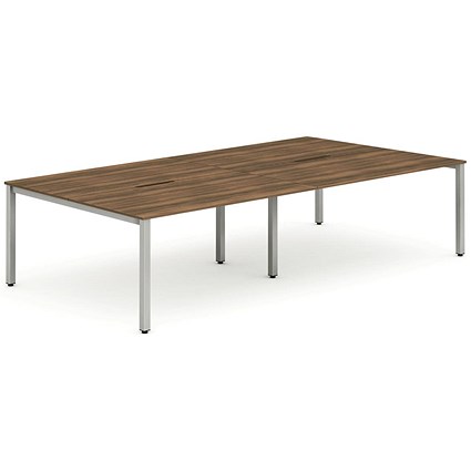 Evolve Plus 1600mm B2B 4 Person Office Bench Desk Walnut Top Silver Frame