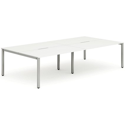 Evolve Plus 1400mm B2B 4 Person Office Bench Desk White Top Silver Frame Evolve Plus 1400mm B2B 4 Person Office Bench Desk White Top Silver Frame