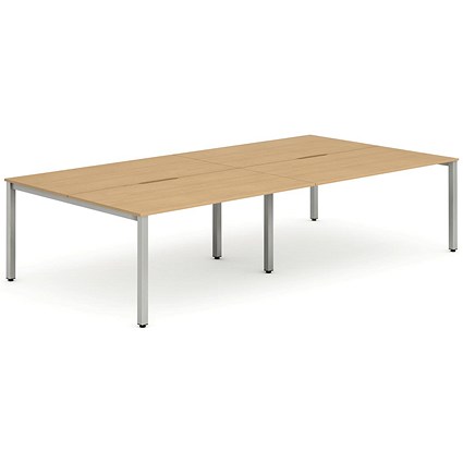 Impulse 4 Person Bench Desk, Back to Back, 4 x 1400mm (800mm Deep), Silver Frame, Beech