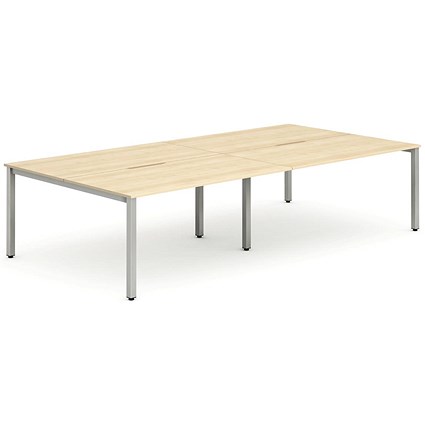Evolve Plus 1400mm B2B 4 Person Office Bench Desk Maple Top Silver Frame Evolve Plus 1400mm B2B 4 Person Office Bench Desk Maple Top Silver Frame