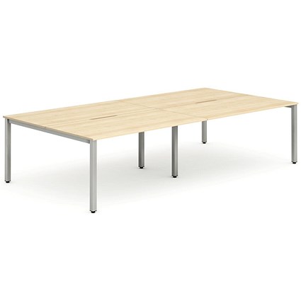 Impulse 4 Person Bench Desk, Back to Back, 4 x 1200mm (800mm Deep), Silver Frame, Maple