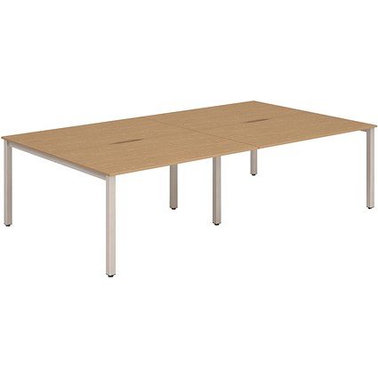 Evolve Plus 1200mm B2B 4 Person Office Bench Desk Oak Top Silver Frame