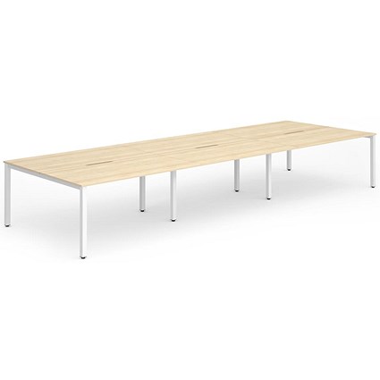 Evolve Plus 1600mm B2B 6 Person Office Bench Desk Maple Top White Frame