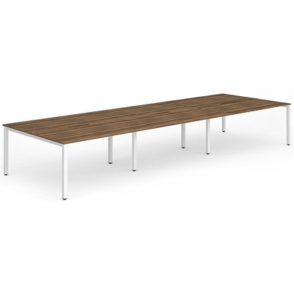 Evolve Plus 1400mm B2B 6 Person Office Bench Desk Walnut Top White Frame
