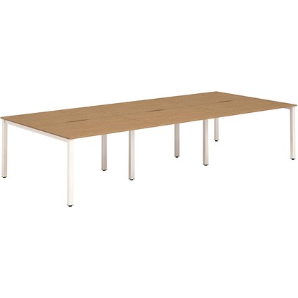 Evolve Plus 1200mm B2B 6 Person Office Bench Desk Oak Top White Frame