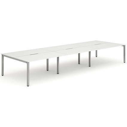 Evolve Plus 1400mm B2B 6 Person Office Bench Desk White Top Silver Frame