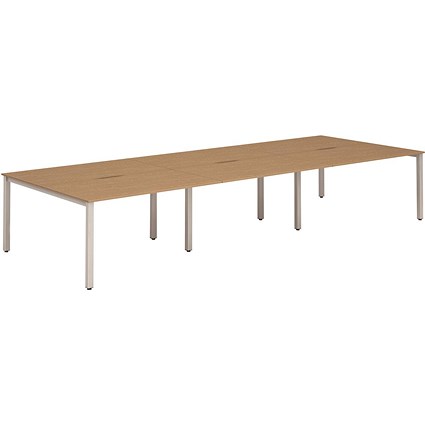 Evolve Plus 1200mm B2B 6 Person Office Bench Desk Oak Top Silver Frame
