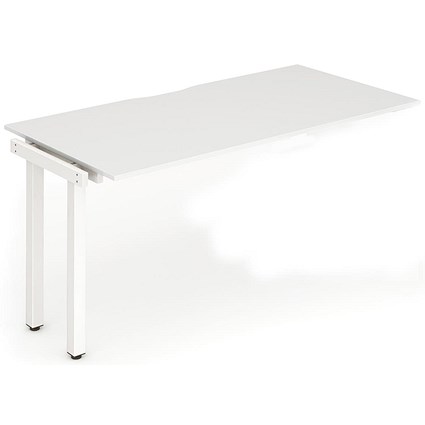 Evolve Plus 1600mm Single Row Office Bench Desk Ext Kit White Top White Frame