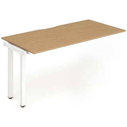 Impulse 1 Person Bench Desk Extension, 1200mm (800mm Deep), White Frame, Oak