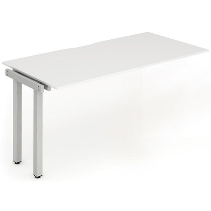 Evolve Plus 1400mm Single Row Office Bench Desk Ext Kit White Top Silver Frame Evolve Plus 1400mm Single Row Office Bench Desk Ext Kit White Top Silver Frame