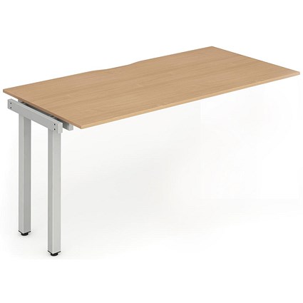 Evolve Plus 1400mm Single Row Office Bench Desk Ext Kit Beech Top Silver Frame