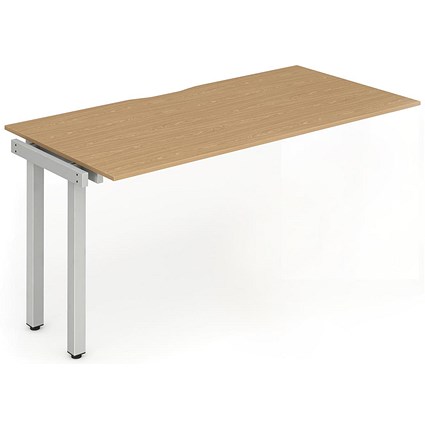 Impulse 1 Person Bench Desk Extension, 1400mm (800mm Deep), Silver Frame, Oak