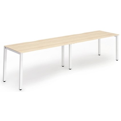 Impulse 2 Person Bench Desk, Side by Side, 2 x 1600mm (800mm Deep), White Frame, Maple