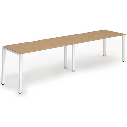 Evolve Plus 1400mm Single Row 2 Person Office Bench Desk Oak Top White Frame