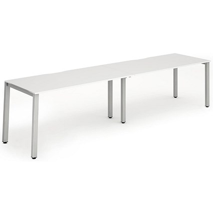 Impulse 2 Person Bench Desk, Side by Side, 2 x 1600mm (800mm Deep), Silver Frame, White