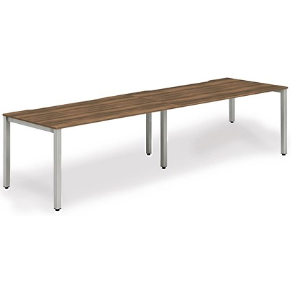 Evolve Plus 1600mm Single Row 2 Person Office Bench Desk Walnut Top Silver Frame