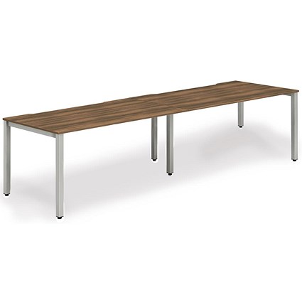 Impulse 2 Person Bench Desk, Side by Side, 2 x 1600mm (800mm Deep), Silver Frame, Walnut