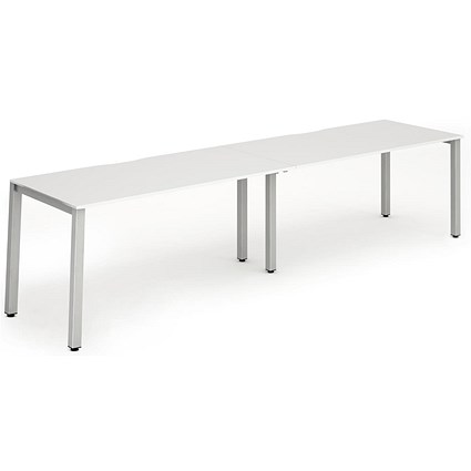 Evolve Plus 1400mm Single Row 2 Person Office Bench Desk White Top Silver Frame