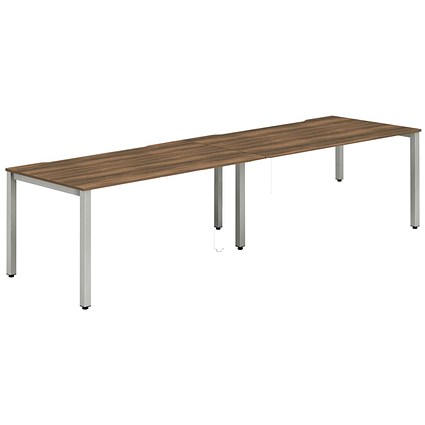 Evolve Plus 1400mm Single Row 2 Person Office Bench Desk Walnut Top Silver Frame