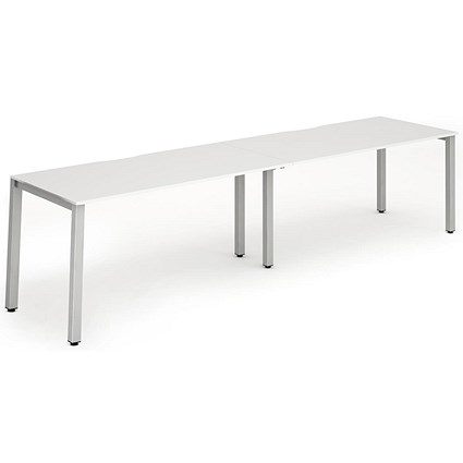 Impulse 2 Person Bench Desk, Side by Side, 2 x 1200mm (800mm Deep), Silver Frame, White