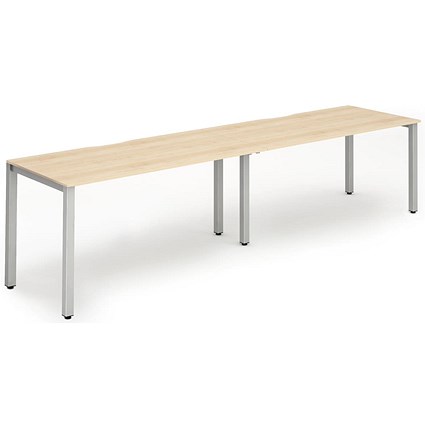 Impulse 2 Person Bench Desk, Side by Side, 2 x 1200mm (800mm Deep), Silver Frame, Maple